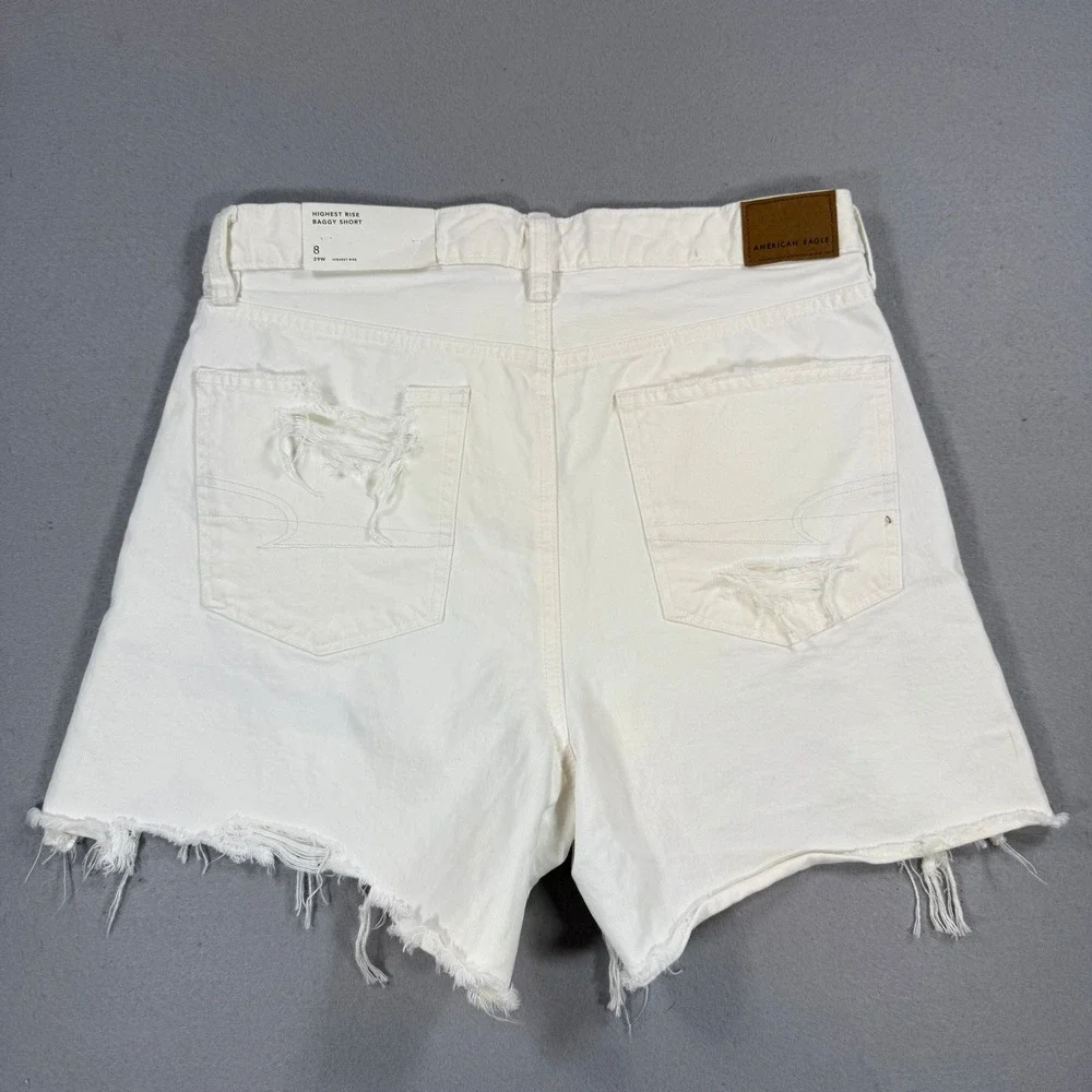 American Eagle Highest Rise Baggy Shorts Womens 8 29W White Distressed Denim NEW